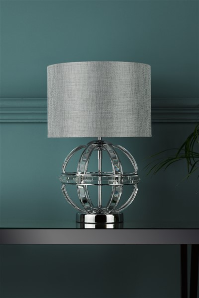 (image for) Laura Ashley Aidan Glass & Polished Chrome Globe Table Lamp with Shade